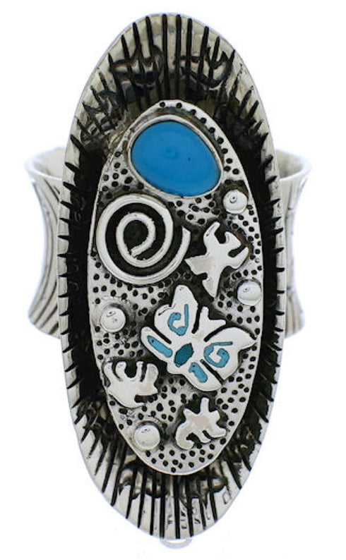 Turquoise Bear And Butterfly Southwest Silver Ring Size 9 PX41383